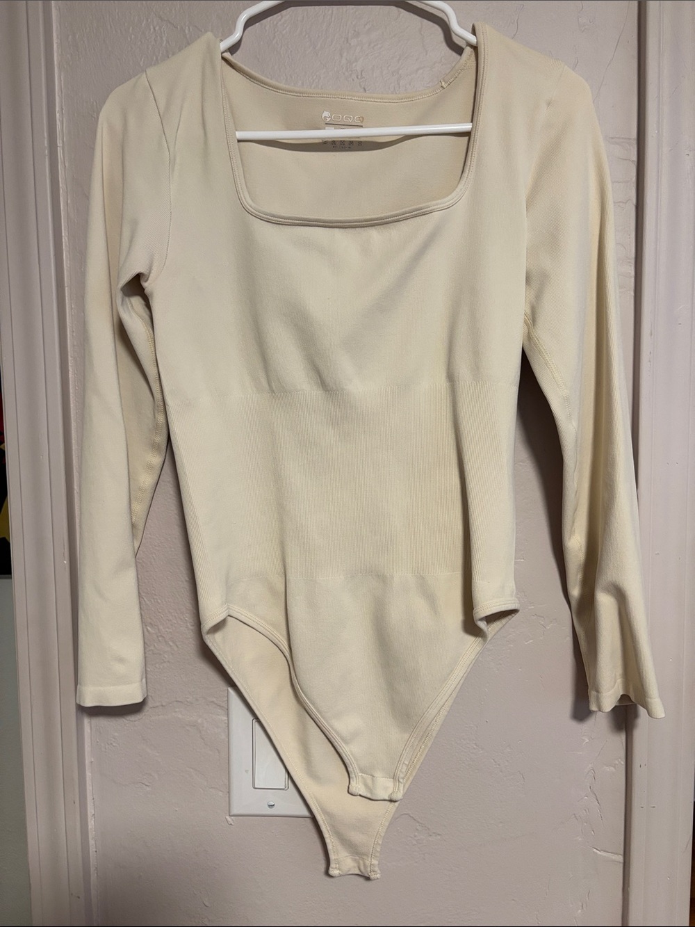 Cream Square-Neck Long Sleeve Bodysuit - EON